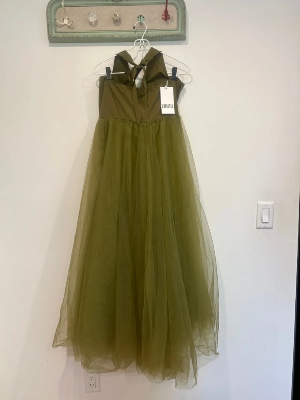 Ursime Olive Green Maxi Tulle halter cargo rocker Dress women’s medium new - Picture 5 of 10